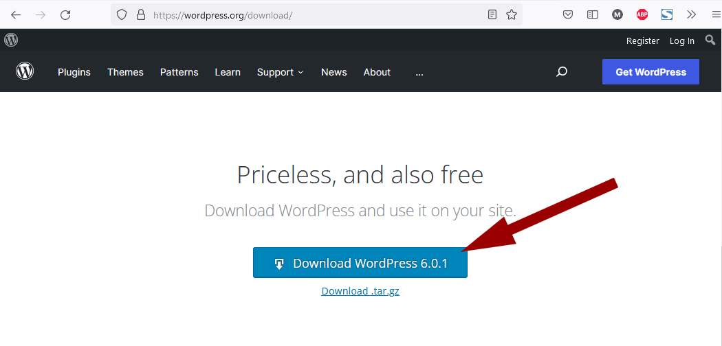 Jak zainstalować WordPress bez autoinstalatora - pobieranie paczki plików WordPress z wordpress.org