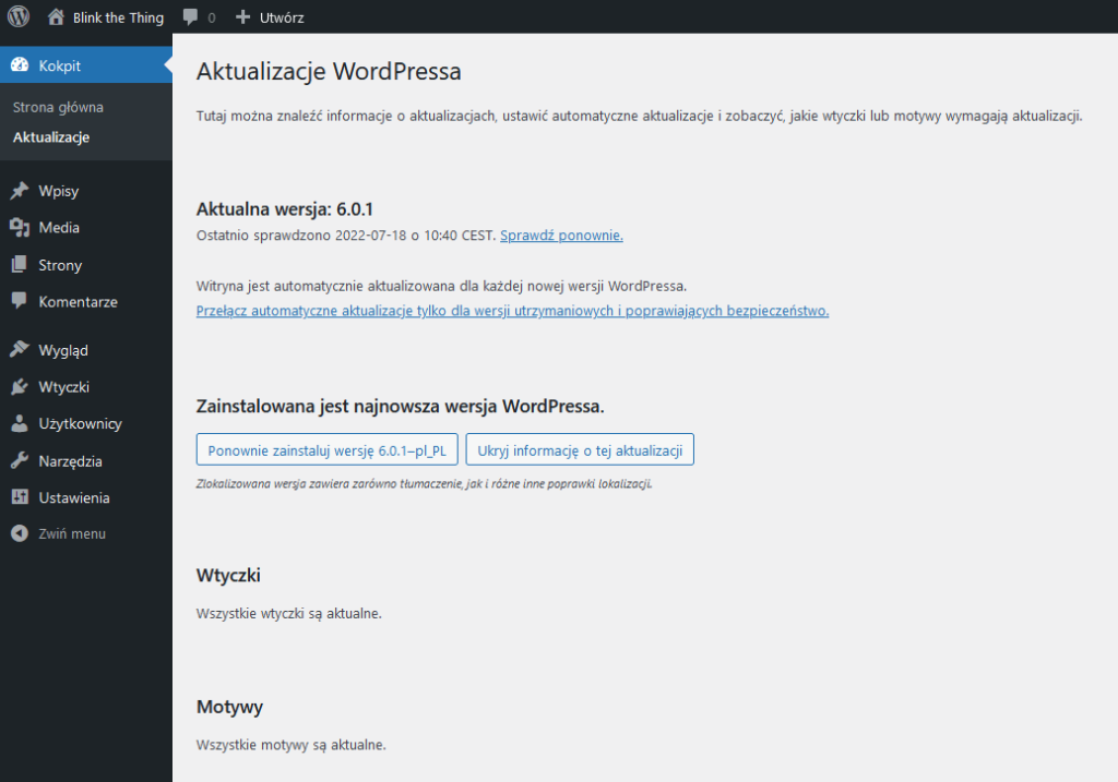 Kurs WordPress: kokpit - aktualizacje (robienie aktualizacji WordPressa, motywów i wtyczek)