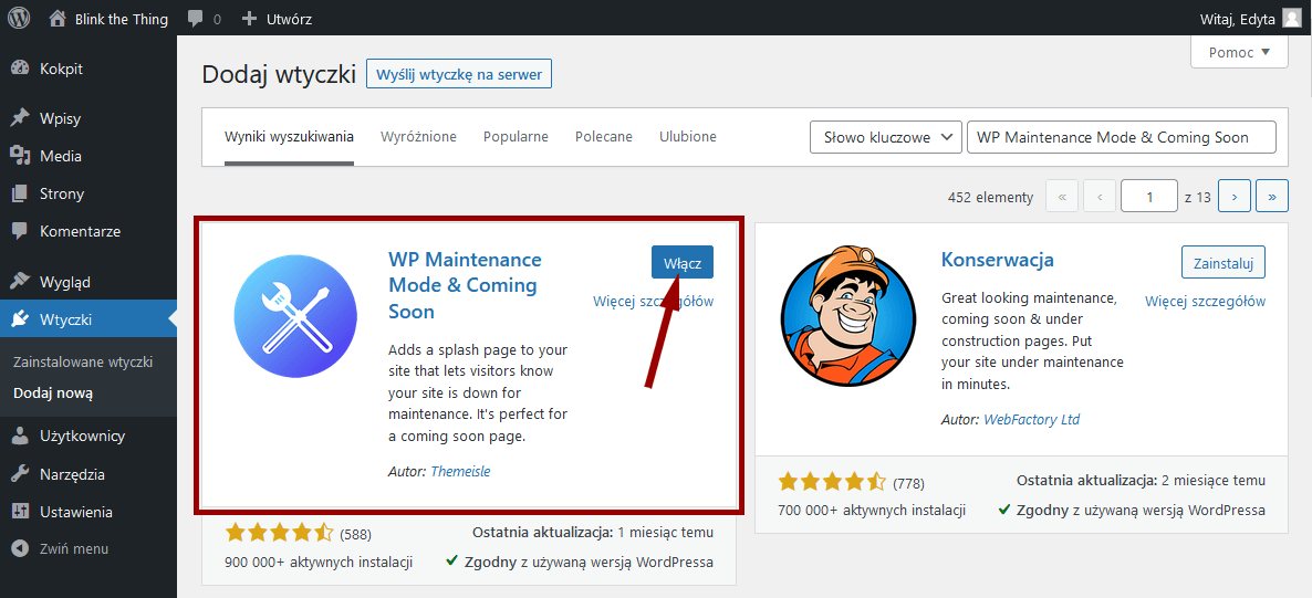 WordPress - wtyczka do konserwacji - WP Maintenance Mode & Cominng Soon: włączanie wtyczki