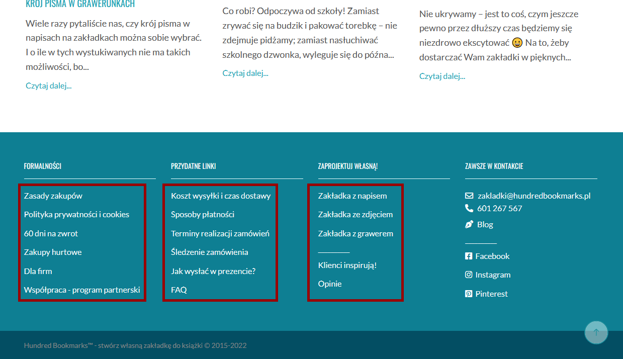 Kilka menu na stronie internetowej WordPress - przykład menu w stopce