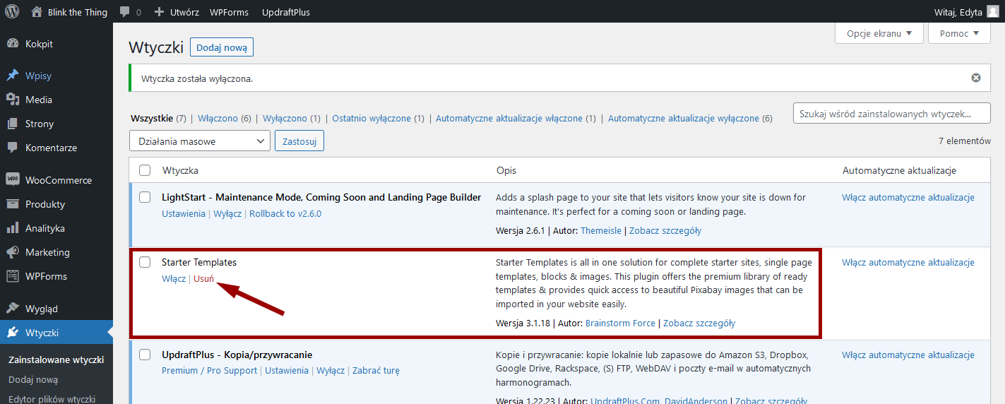 Motyw Astra w WordPressie - usuwanie wtyczki do importu demo motywu