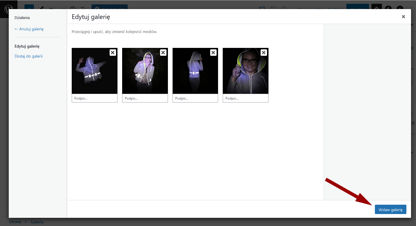 Tworzenie galerii zdjęć na WordPressie - tworzenie galerii blokiem Galeria w Gutenbergu - układanie zdjęć w galerii