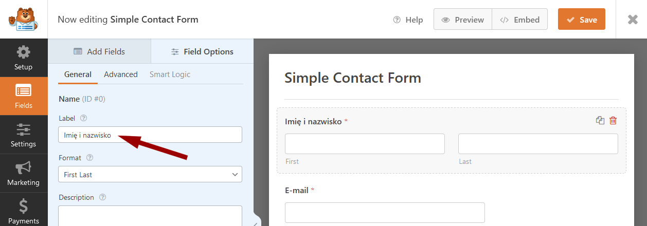 WordPress: formularz kontaktowy - pola na imię i nazwisko