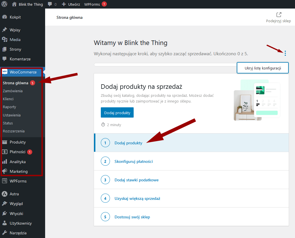 WooCommerce - sklep na WordPressie: panel administracyjny sklepu