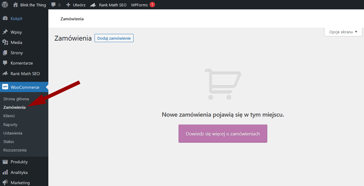 WooCommerce - sklep na WordPressie: panel administracyjny WooCommerce - zamówienia