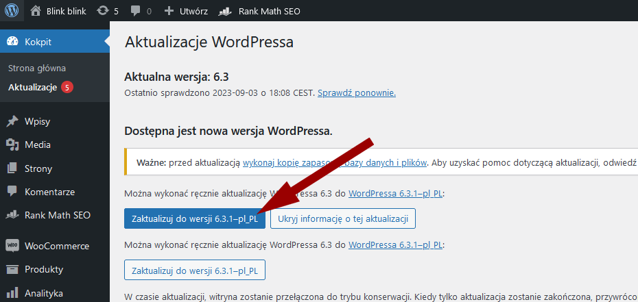 Aktualizacje w WordPressie - aktualizacja WordPressa do najnowszej wersji