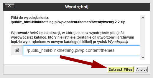 WordPress - rozpakowanie na serwerze motywu pobranego ze strony repozytorium WordPressa