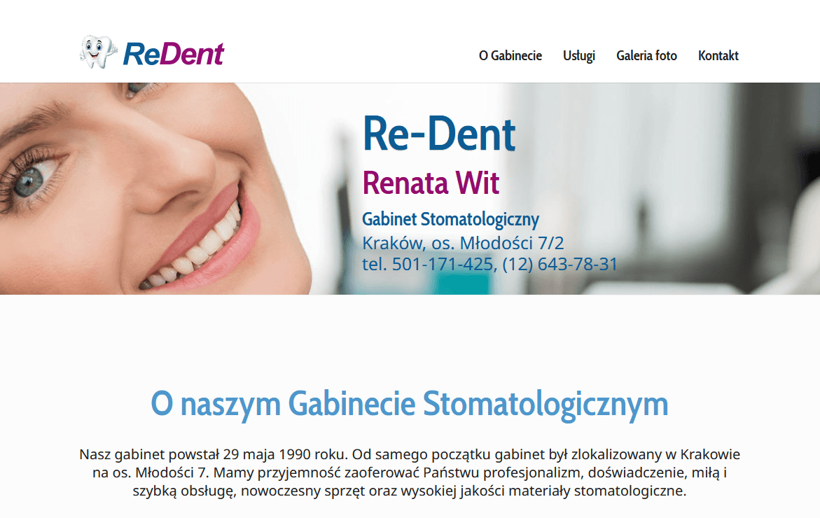 strona internetowa dentystki wizytowka